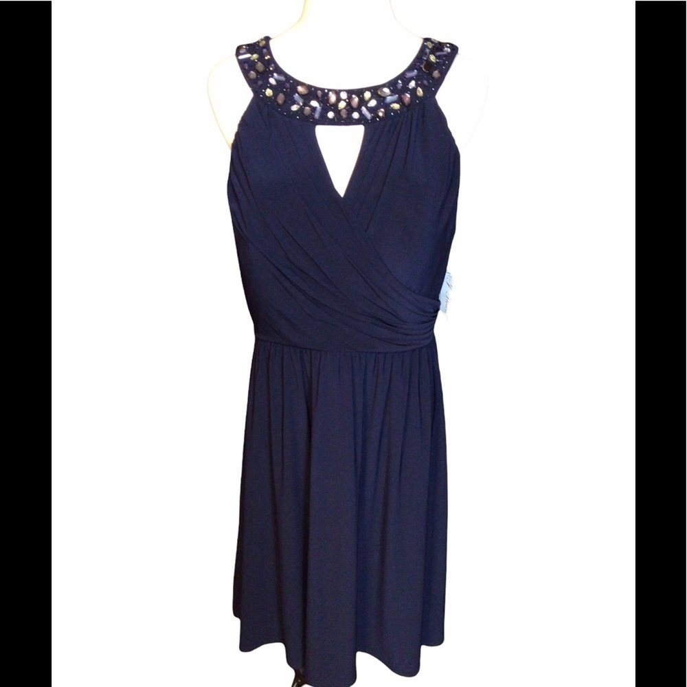 .NWT J. Howard Navy Beaded Line Padded Bust Size 14 Mother of The Bride Party